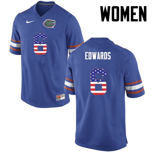 Florida Gators Women #6 Brian Edwards College Football USA Flag Fashion Blue